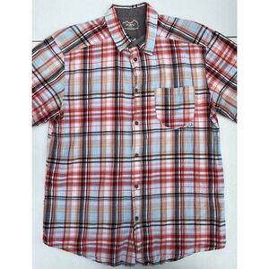 KAVU - Men's Red White BLue Plaid Short Sleeve Shirt - Size Medium